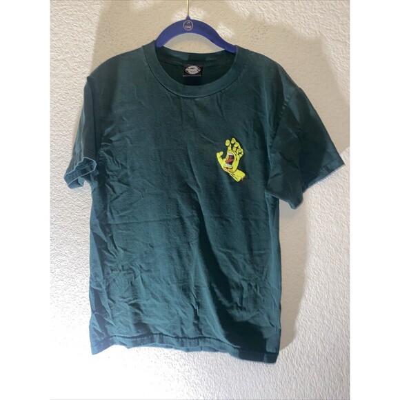 Santa Cruz SCREAMING HAND Skateboard Shirt FOREST GREEN NEON Hand Logo Men Tee - Picture 3 of 5